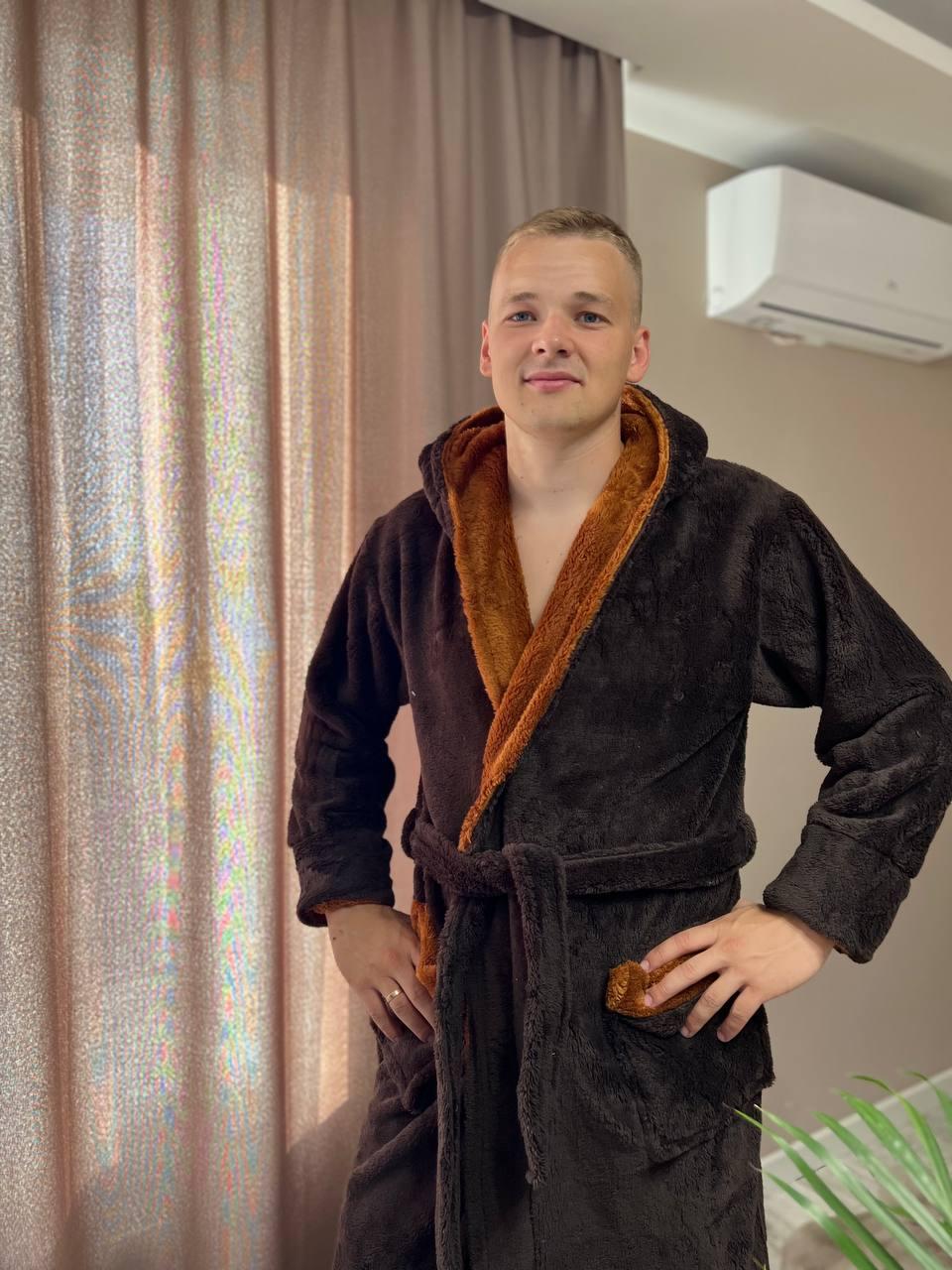 Халат чоловічий махровий XXXL Коричневий (22936681) - фото 3 Халат чоловічий махровий XXXL Коричневий (22936681) - фото 3