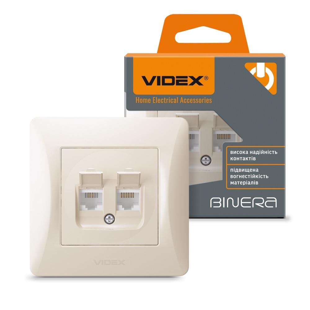Розетка компьютерная Videx Binera VF-BNSK2PC6TF3-CR CAT6+CAT3 двойная Кремовой (1635917993)