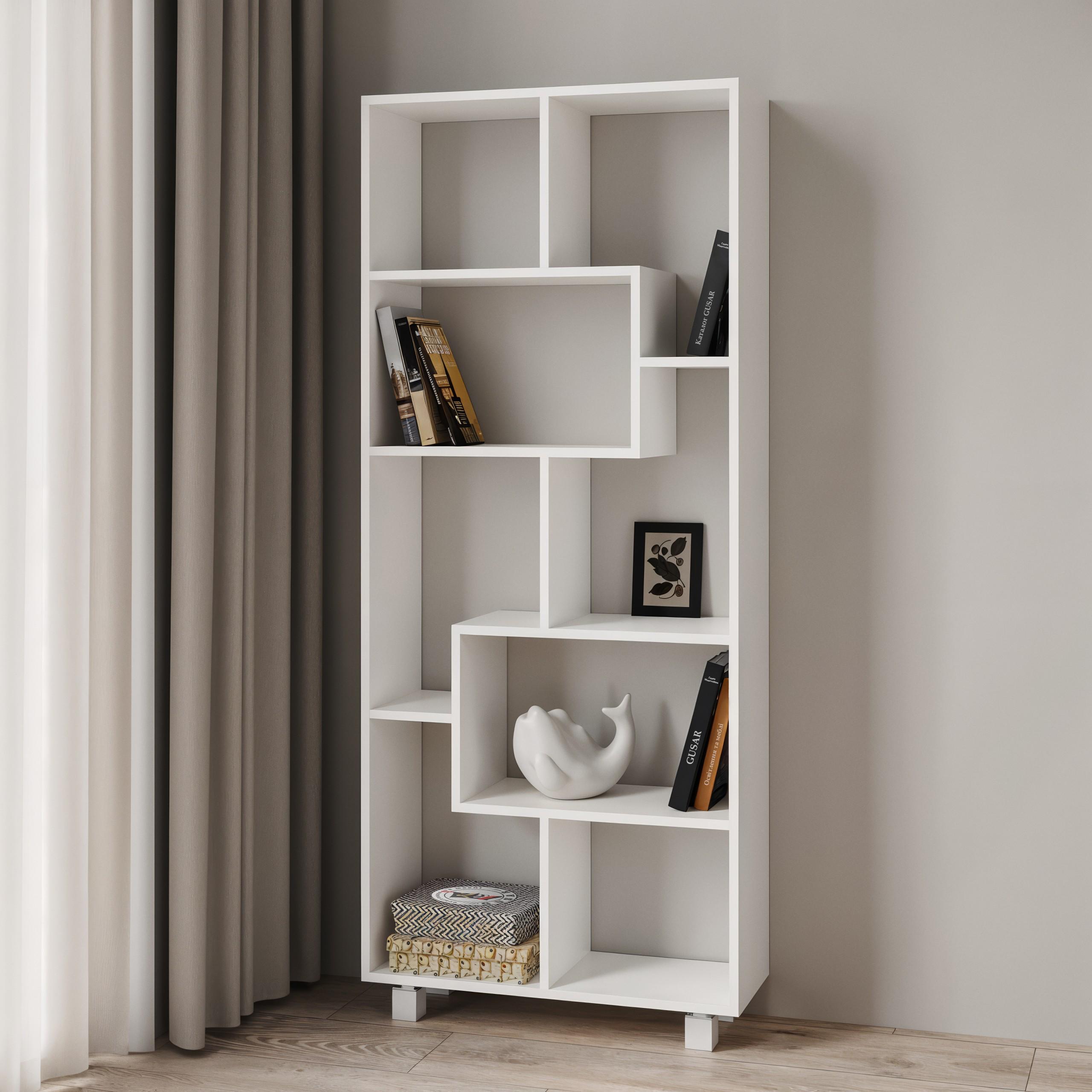 Стеллаж для книг и декора на 8 ячмеек P-25 672х250х1606 мм Белый