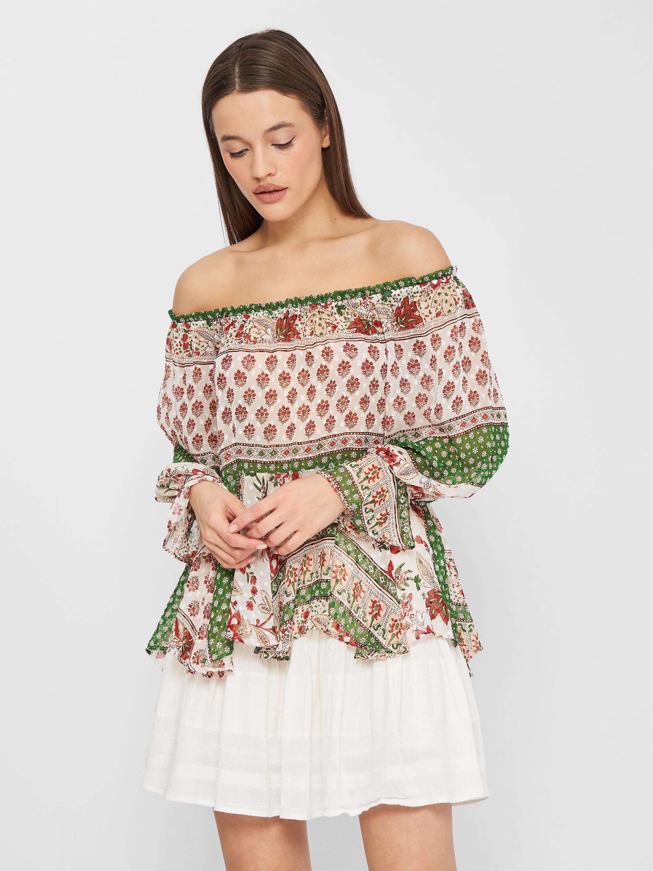 Блуза ZARA S Бежево-зеленый (2157036330)