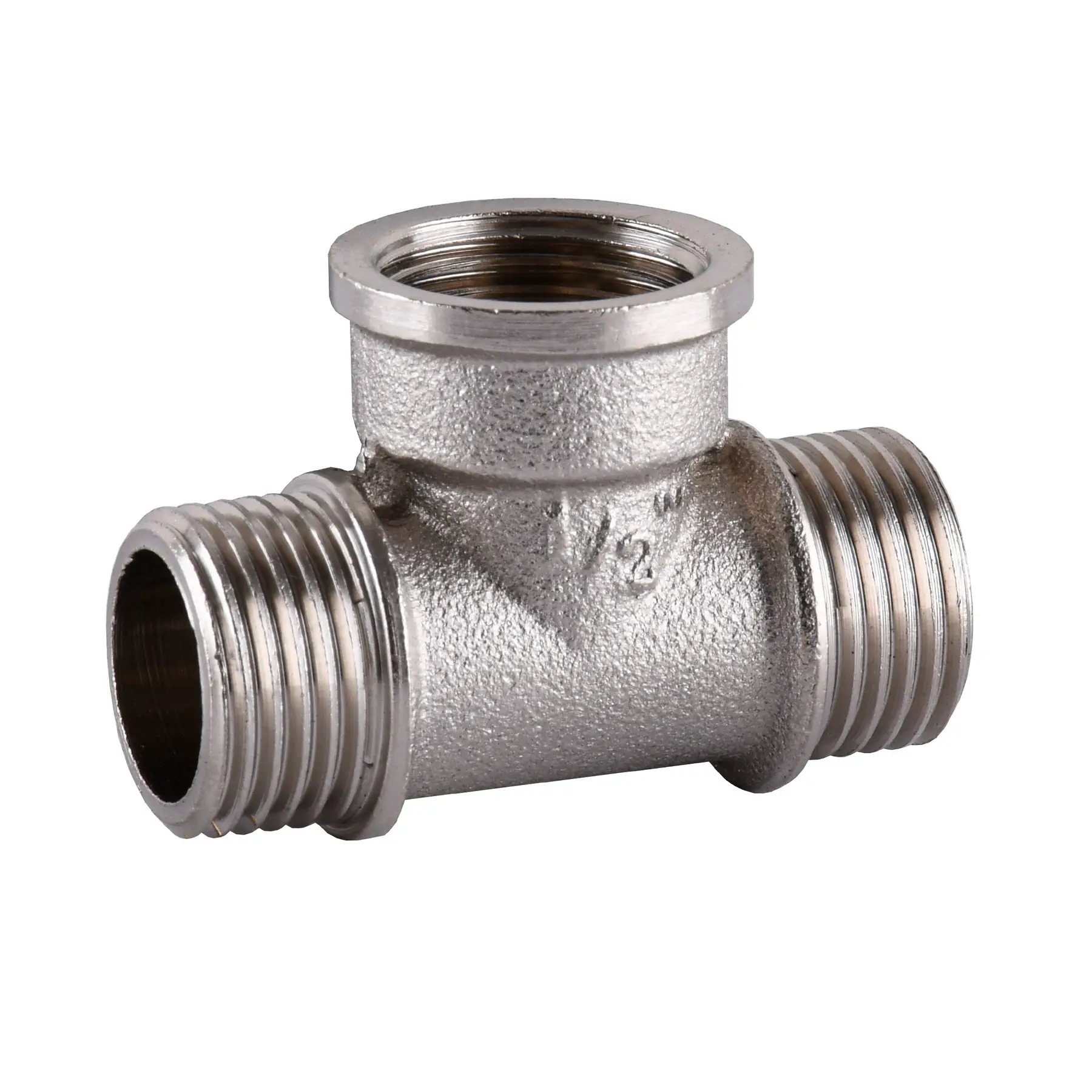 Тройник штампованный никелированный 1/2" ЗРх1/2" ВРх1/2" ЗР (А0215Анк VA) Тройник штампованный никелированный 1/2" ЗРх1/2" ВРх1/2" ЗР (А0215Анк VA)