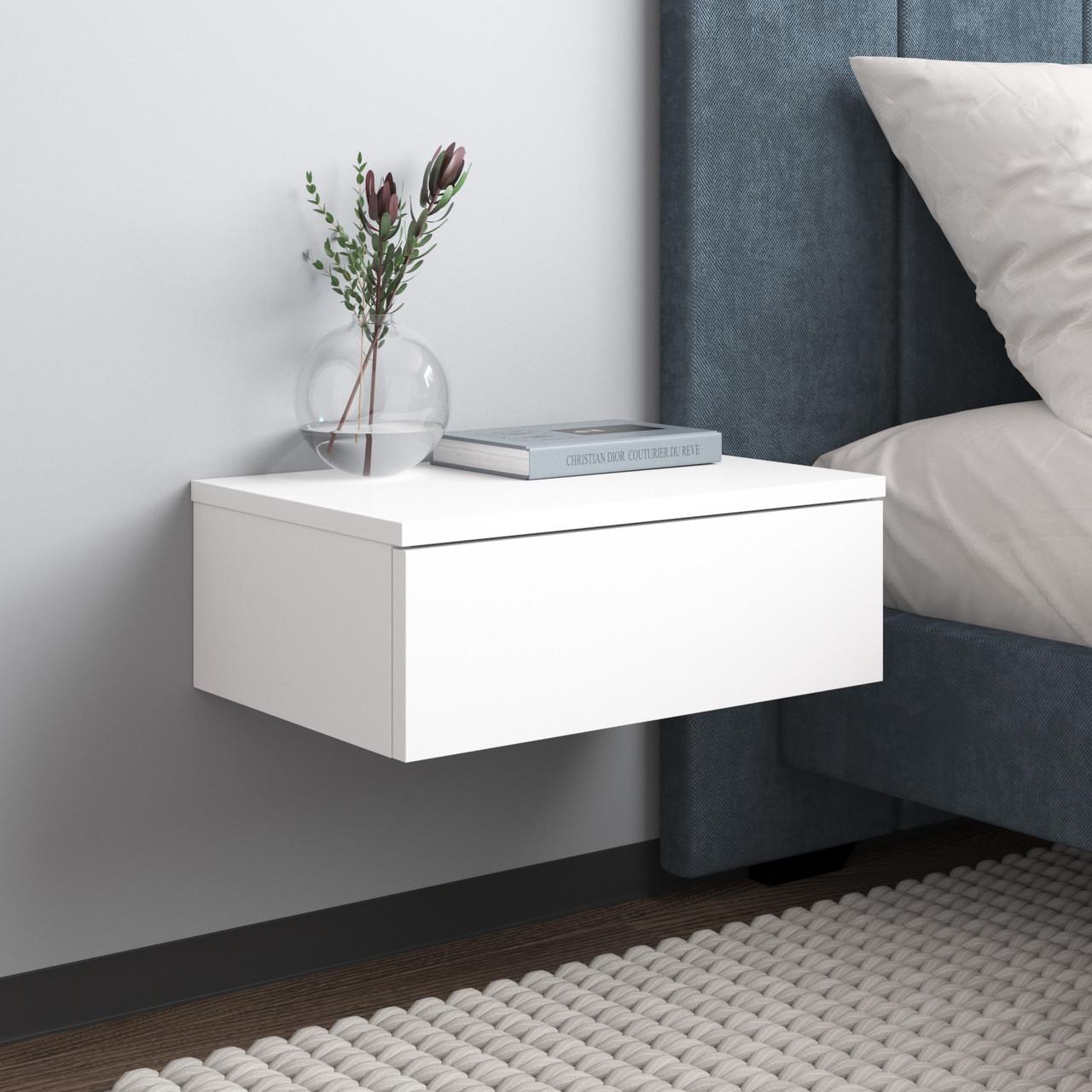 Тумба приліжкова навісна з шухлядою в спальню 450x160x300 мм Білий (hm-34-wh)