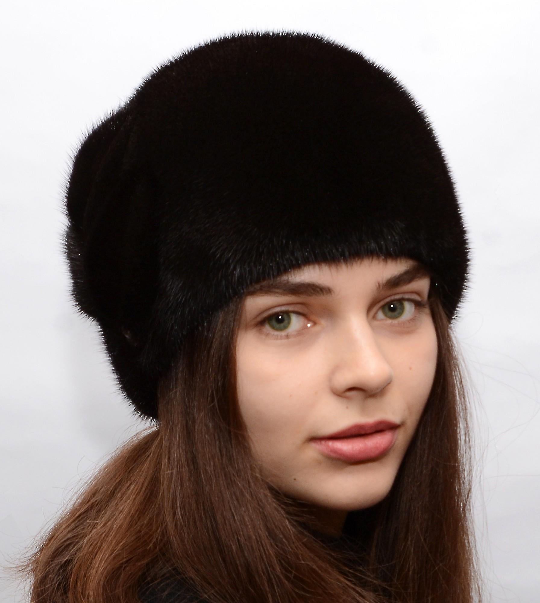 Женская кубанка Меховой стиль Шарик с листочками из натурального меха норки XL-XXL Темно-коричневый (046/B)