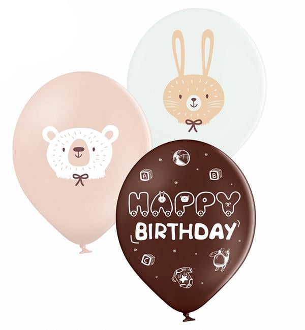 Воздушные шары Happy Birthday мишка и зайчик 5 шт. Ø 30 см (12632978)