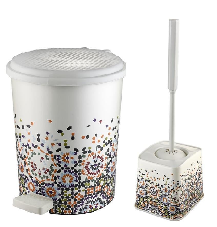 Набор для туалета Elif с рисунком мусорное ведро и ерш для унитаза мозаика (365_530)