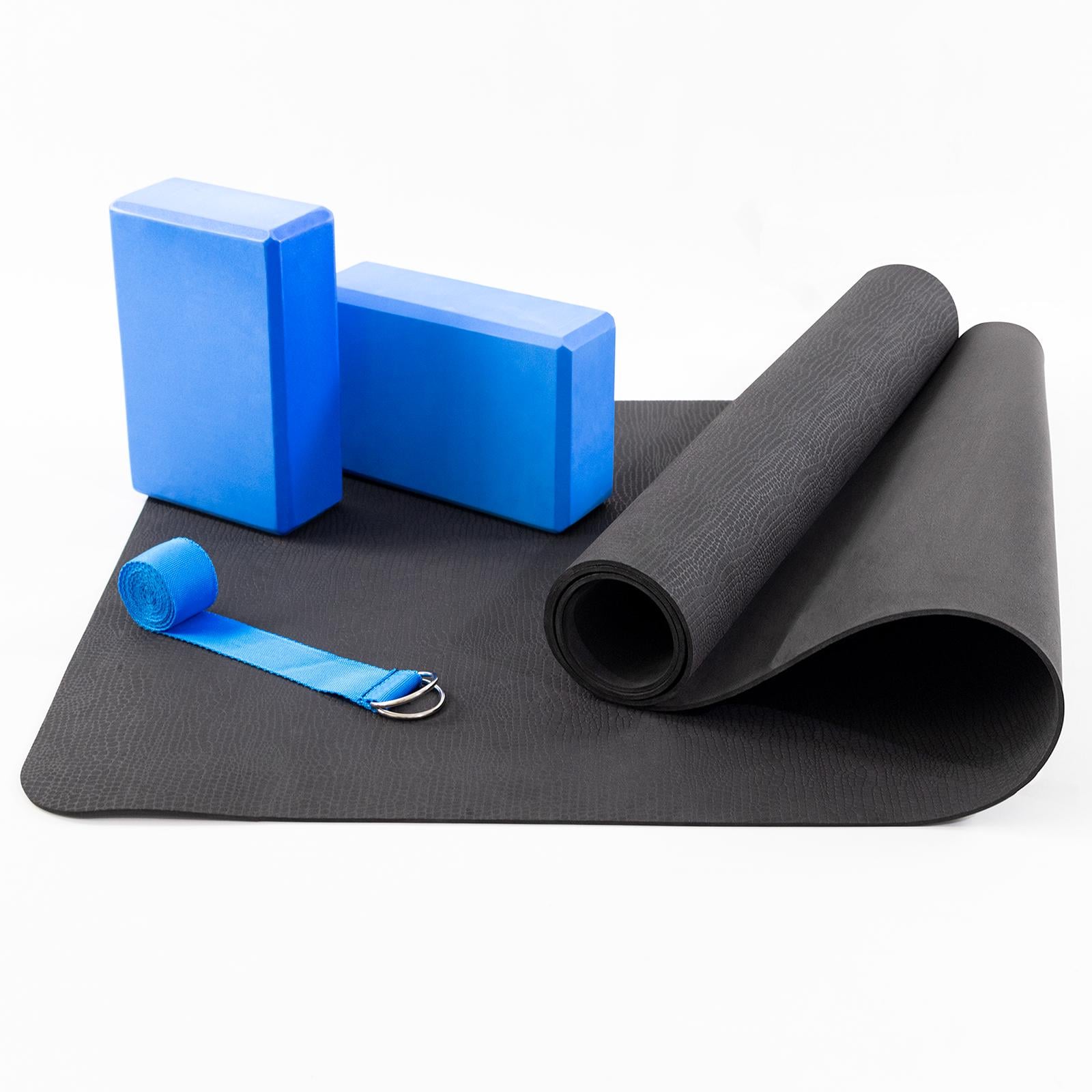 Коврик для йоги и блок 2 шт. и ремень OSPORT n-0115 Set 85 Черный/Синий (21282)