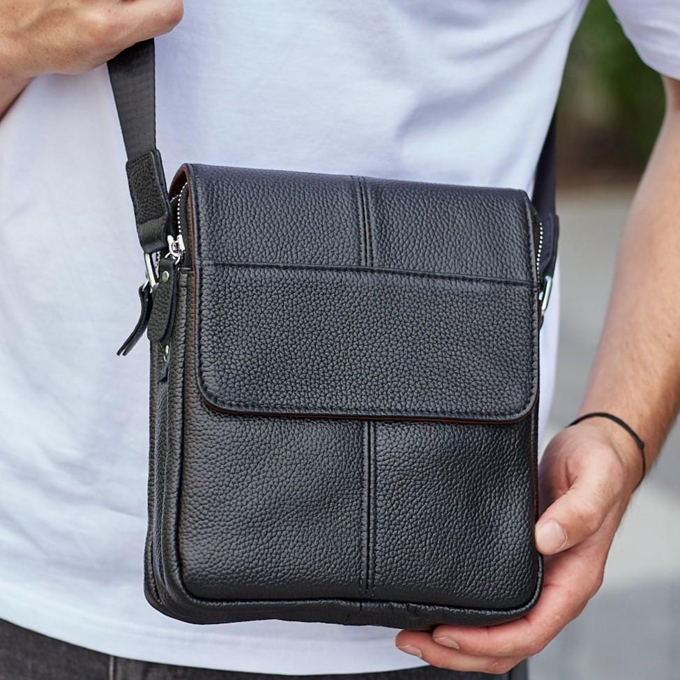 Сумка мужская кожаная Tiding Bag через плечо Черный (M1254A)