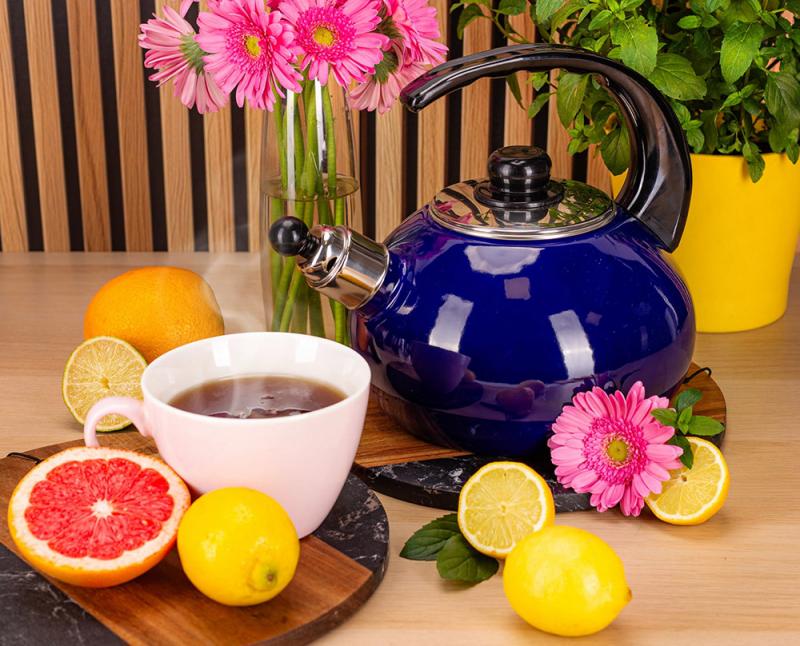 Чайник емальований Kamille Boiling Water зі свистком 2,5 л Синій глянцевий - фото 7 Чайник емальований Kamille Boiling Water зі свистком 2,5 л Синій глянцевий - фото 7