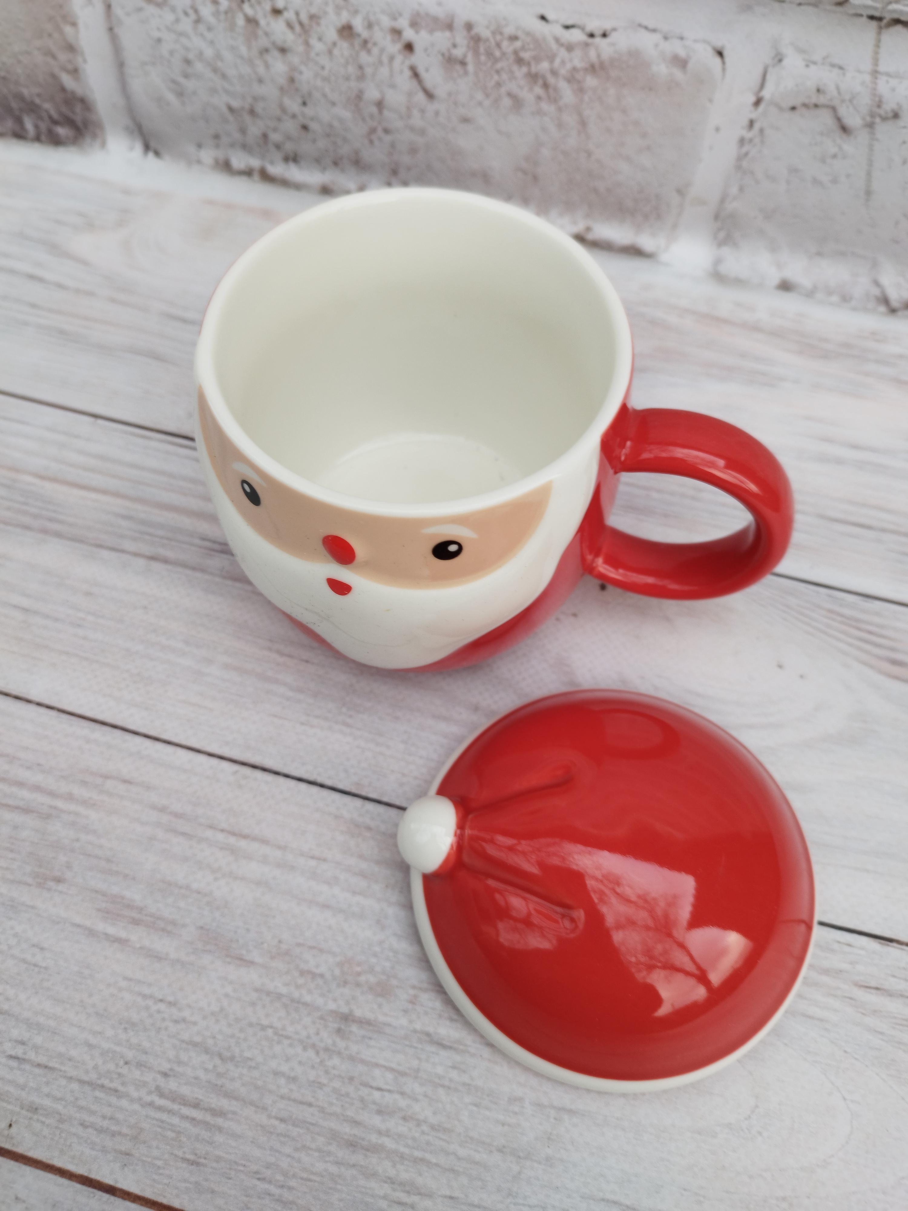 Кухоль Olens Морозко з кришкою керамічна 360 мл Червоний (O8030-218) - фото 3