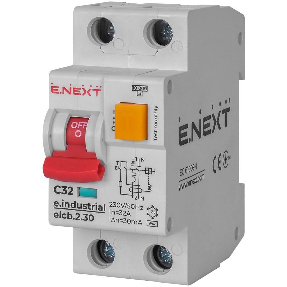 Дифавтомат E.NEXT 32A 30mA 10kA тип C 2 полюси тип AC i0230006 e.industrial.elcb.2 (14432)