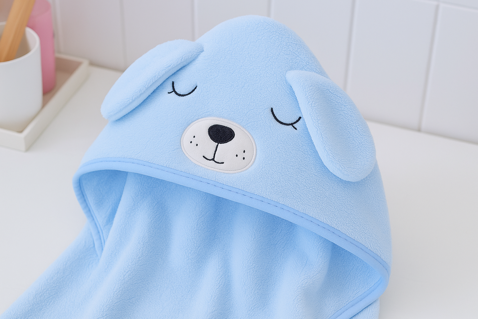 Полотенце-плед детское с капюшоном Собачка микрофибра 80х80 см Голубой (DP-796-51/blue) - фото 3