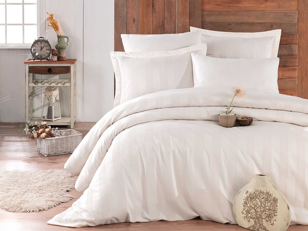 Комплект постельного белья Hobby Exclusive Sateen Diamond Wafel Krem 160х220 см Кремовый