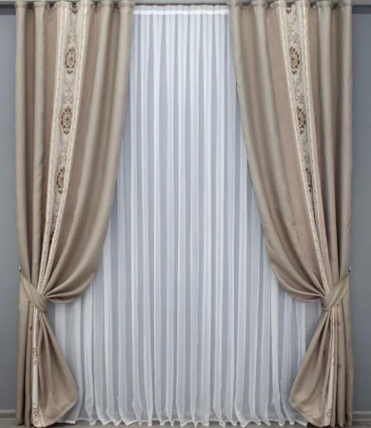 Комплект штор лен/софт 1,5х2,7 м 2 шт. Бежевый/Светлое какао (016дк/1069-1255-1069ш)