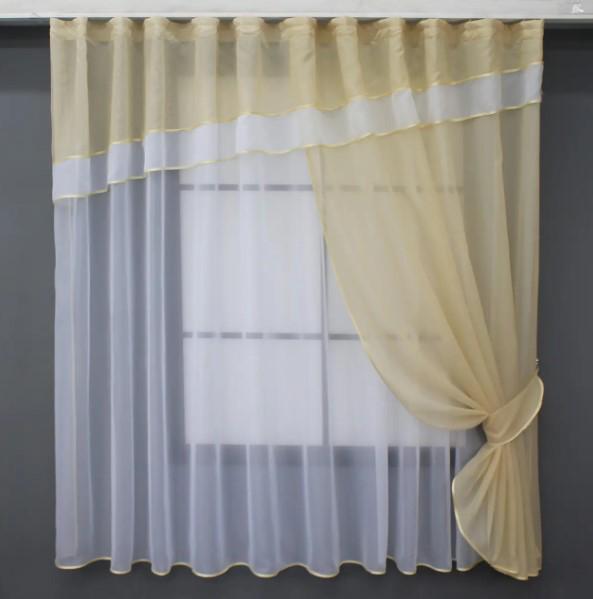 Шторы/тюль на кухню с подвязками 280х170 см Бежевый/Белый (018к) Шторы/тюль на кухню с подвязками 280х170 см Бежевый/Белый (018к)