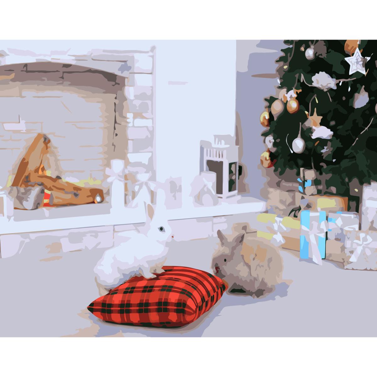 Картина по номерам Strateg Крольчата у елки 40x50 см (SY6575)