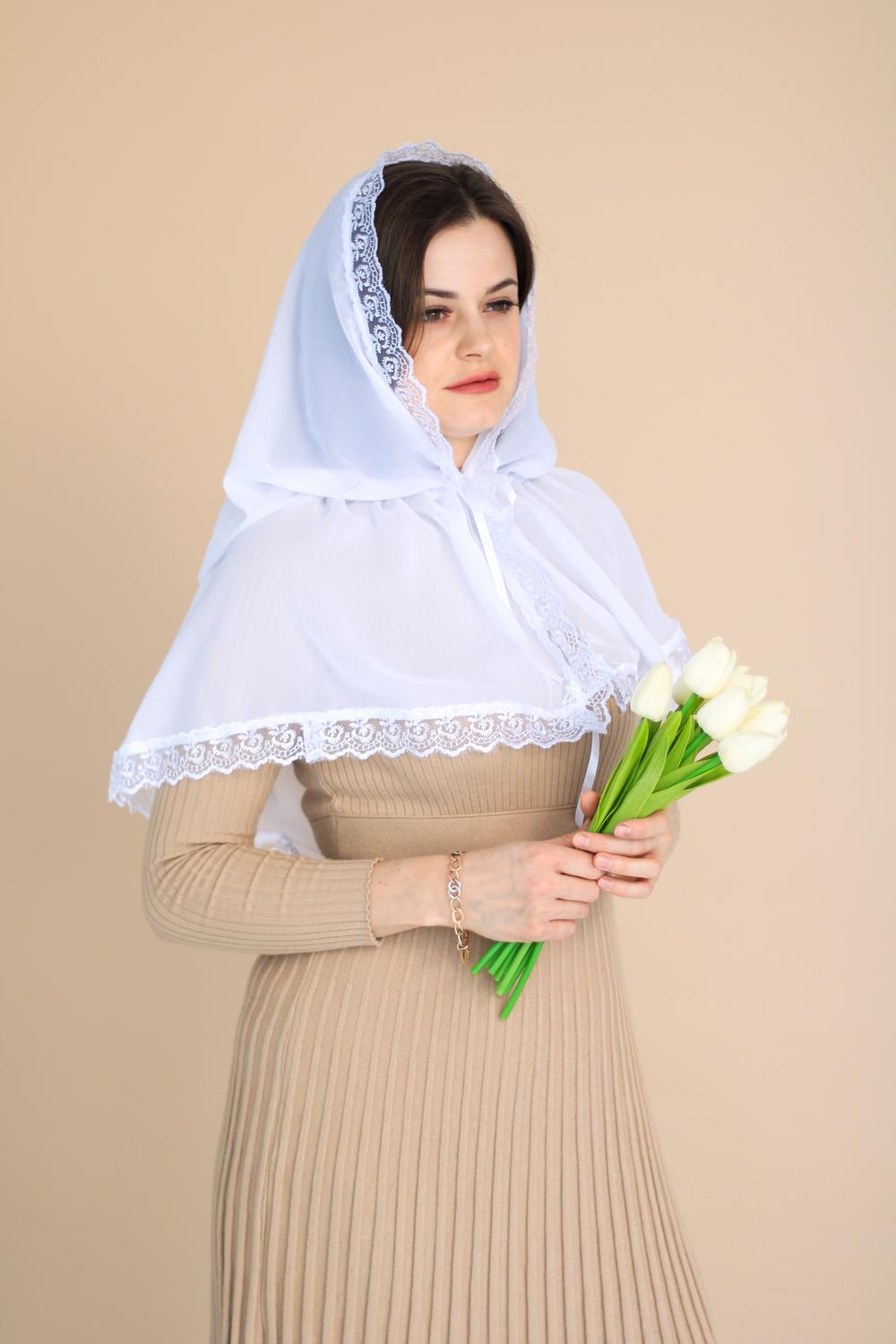 Палантин для храма на голову 80x120 см Белый (п002) - фото 5