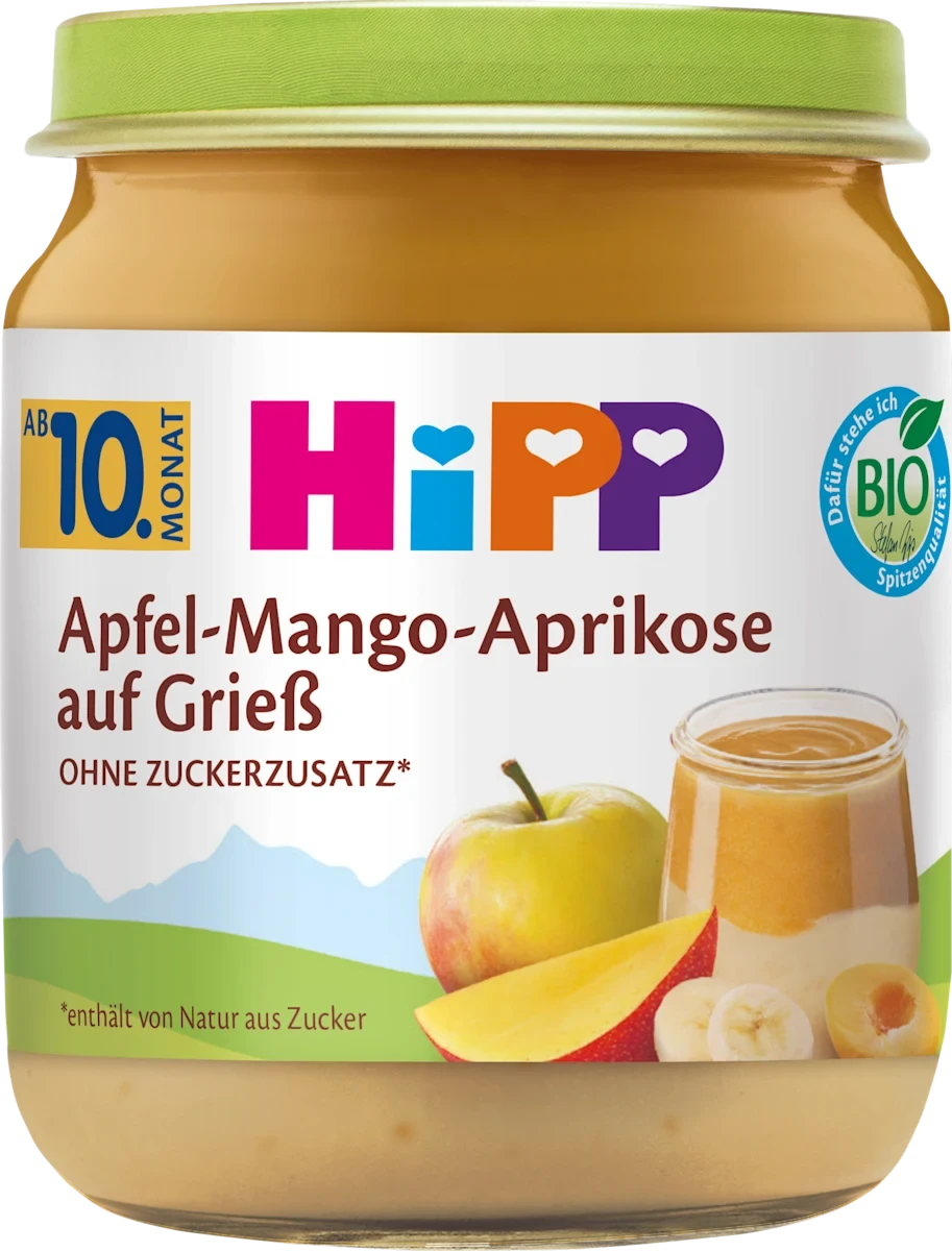 Манная каша Hipp с фруктовым пюре яблоко/манго/абрикос/банан для детей с 10 месяцев 200 г (2863054138)