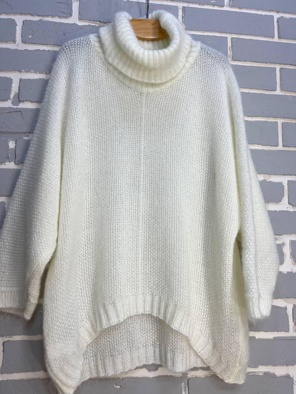 Светр жіночий MY FASHION 3267 павутинка оверсайз широкий комір хомут подовжений р. 44-48 Білий (3116) - фото 5