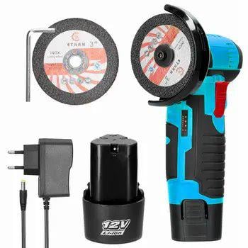 Болгарка акумуляторна Lithium Electric Tool з 2 АКБ 2 диски 12V 2,0Ah 75 мм в кейсі Синій - фото 2