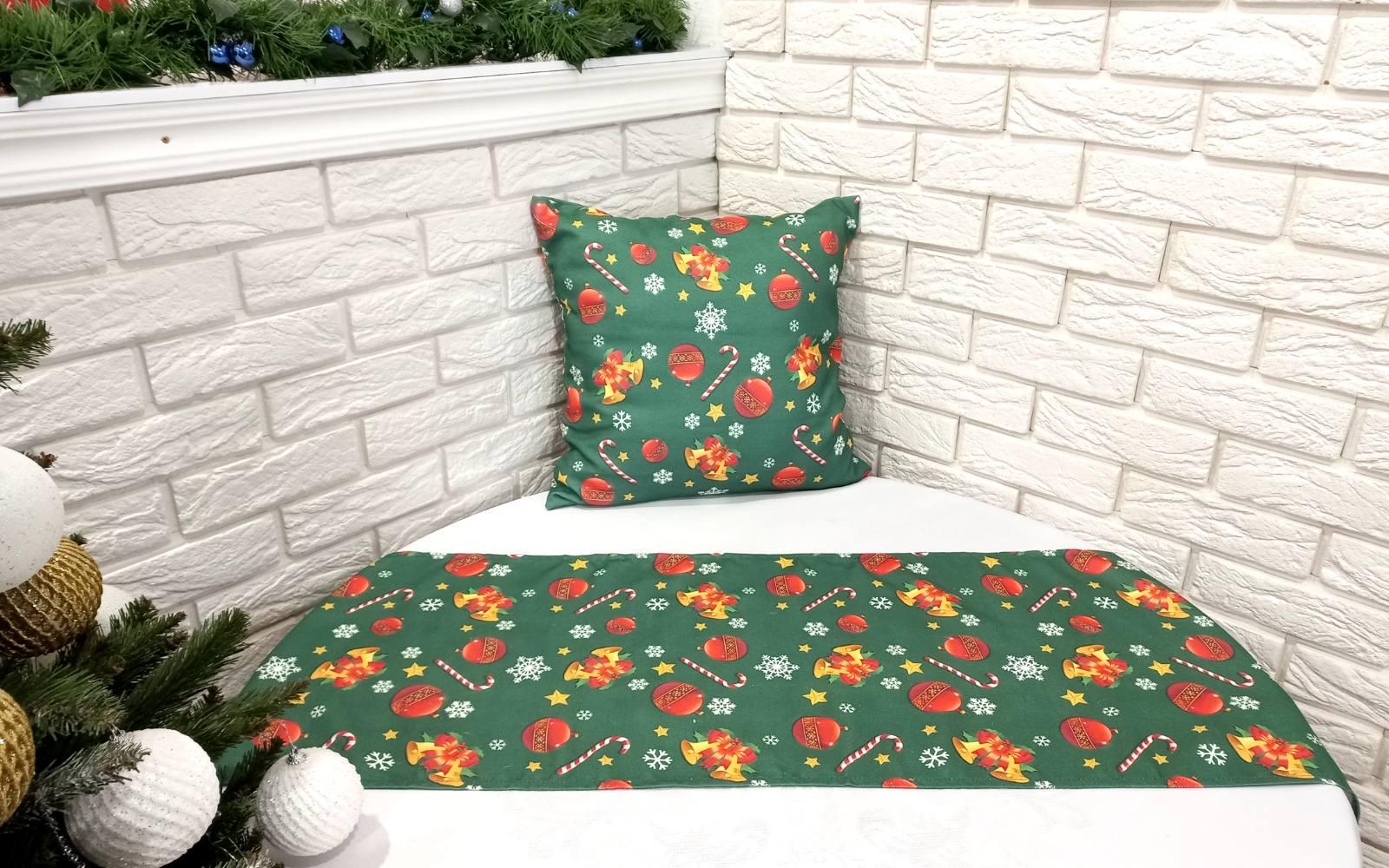 Набор новогодний Print дорожка 35х185 + наволочка 45х45 Yesil (CN11190)