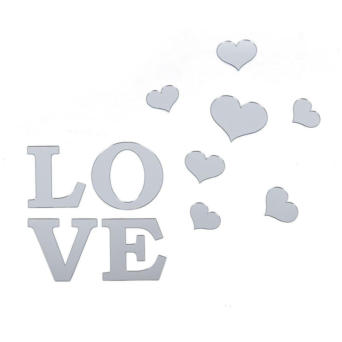 Декор самоклеящийся Love акриловый зеркальный 11 шт. Серебряный (3DPanda-2495)