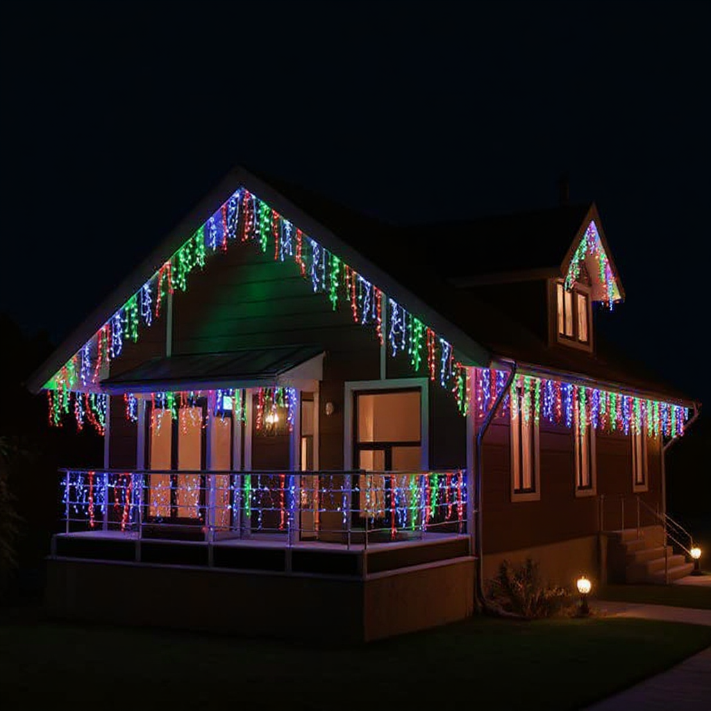 Гірлянда мережна Бахрома вулична 36 м 600 LED діодів від мережі чорна нитка Різнокольоровий (36МBML) - фото 3