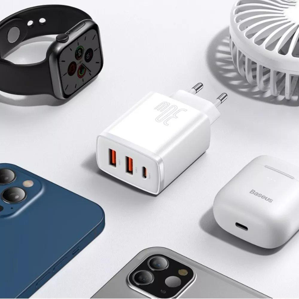 Зарядное устройство BASEUS Compact Quick Charger QC+ PD/Type-C/2хUSB EU 30W White (28089357) - фото 5
