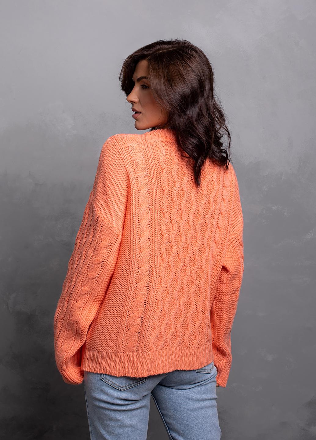 Джемпер женский с узором косы S-L Персиковый (3235) - фото 4