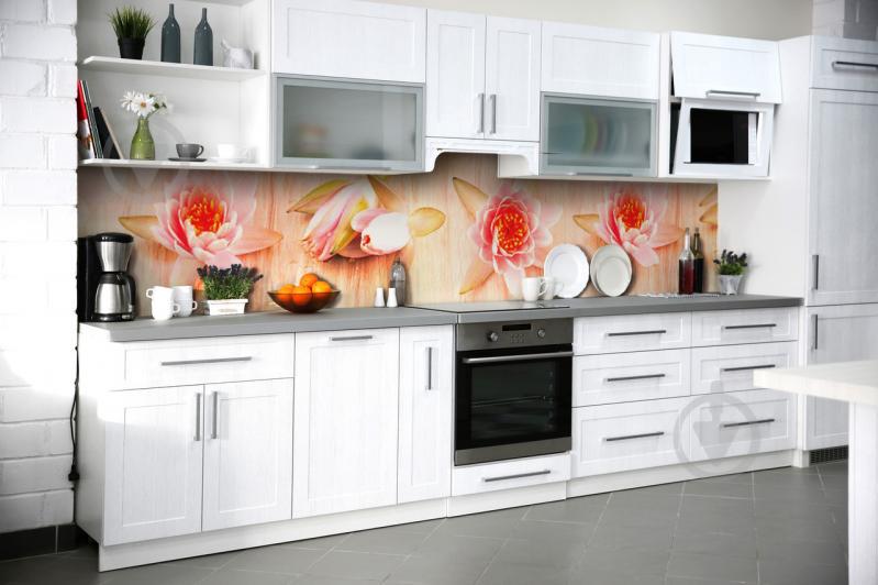 Скинали на кухню Zatarga «Цветы Лотоса» 600х2500 мм виниловая 3Д наклейка кухонный фартук самоклеящаяся Z180817