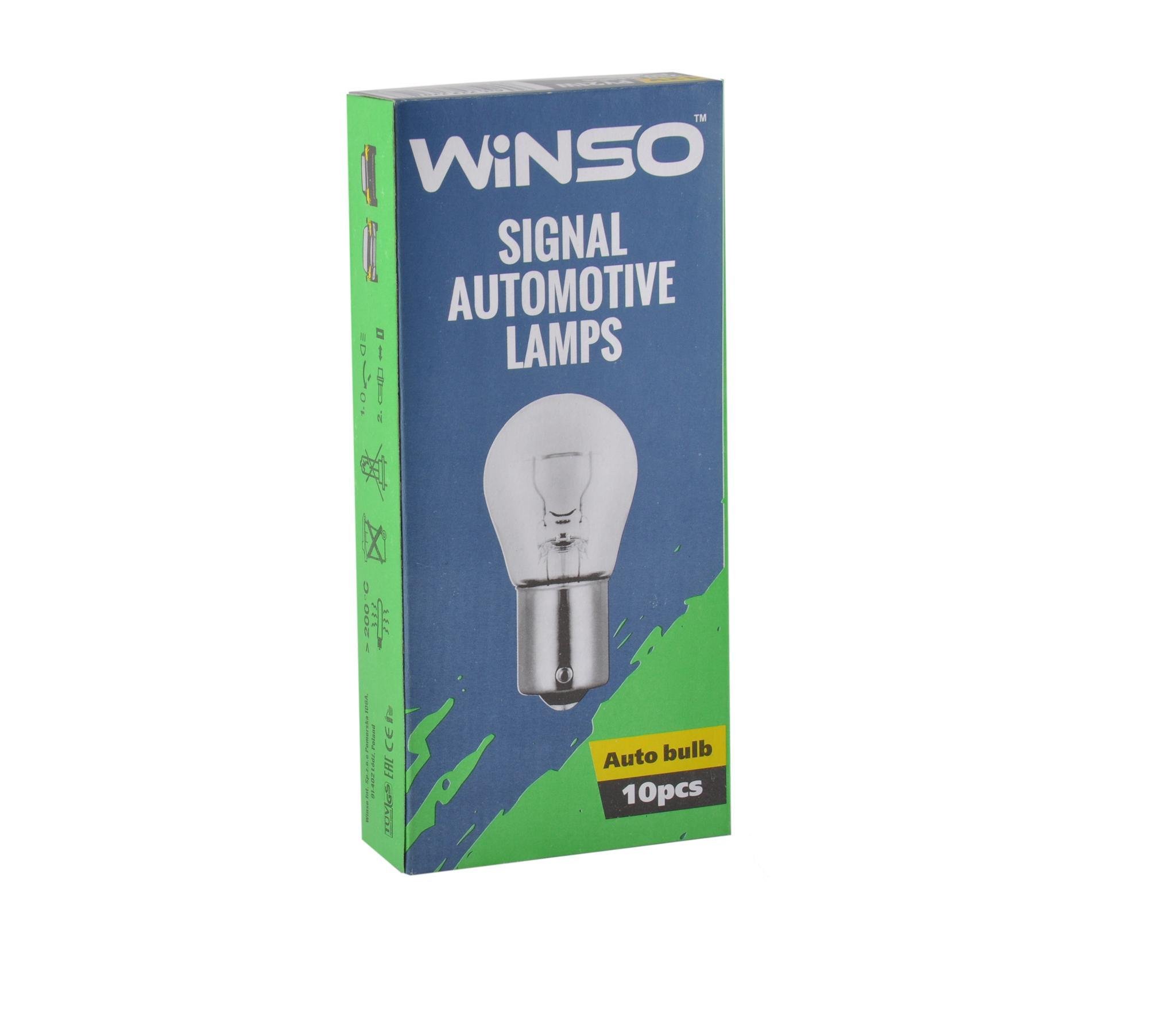 Лампа накаливания Winso 12V PY21W 21W BA15s Amber 10 шт.