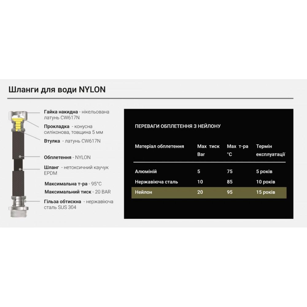 Шланг для воды Aquastrong NYLON ГШ 200 см (AS12200) - фото 2 Шланг для воды Aquastrong NYLON ГШ 200 см (AS12200) - фото 2