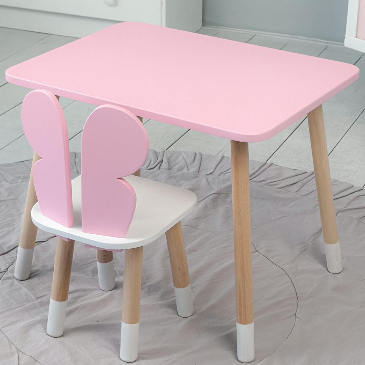 Детский стол прямоугольный и стульчик Бабочка с белым сиденьем Розовый Детский стол прямоугольный и стульчик Бабочка с белым сиденьем Розовый