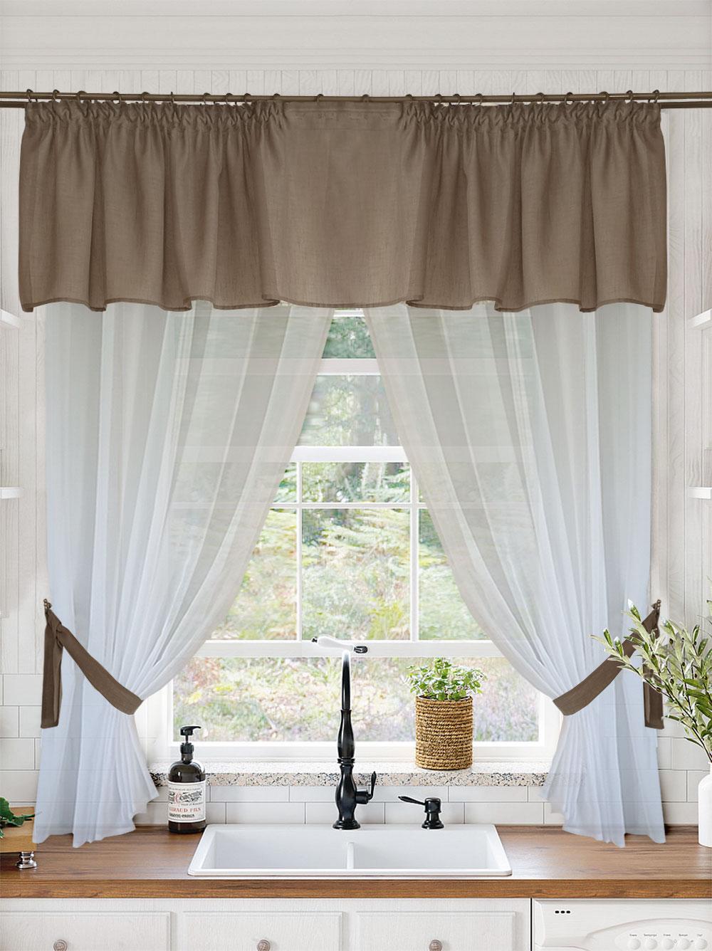 Комплект тюль на кухню Дублін льон 280х170 см 5 пр. Мокко/Білий (Dublin 107-white) - фото 1 Комплект тюль на кухню Дублін льон 280х170 см 5 пр. Мокко/Білий (Dublin 107-white) - фото 1