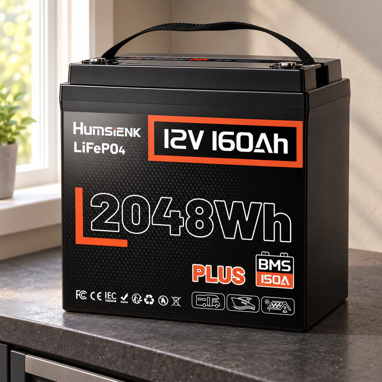 Аккумулятор Humsienk 12V 160 Ah Plus LiFePO4 12V 160 Ah 2048 Вт/ч BMS 150 А для резервного питания квартиры 160 А 6000 цикл (38026770)