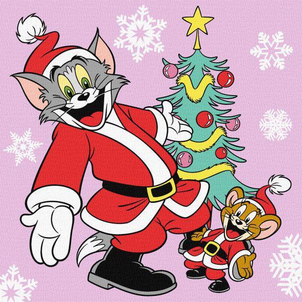 Картина за номерами Ideyka Tom and Jerry: біля ялинки 25x25 см (Id-KHO6858)