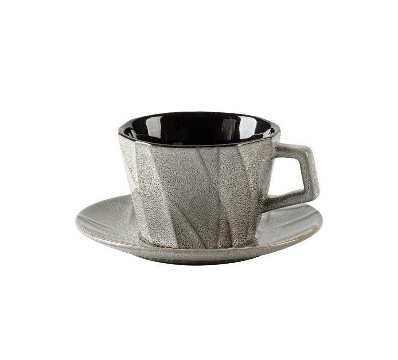 Чашка фарфоровая с блюдцем для кофе и чая 320 мл Серый