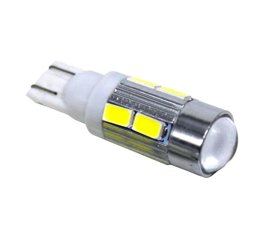 Лампа светодиодная Т10 W5W 10SMD 5630 с линзой 12V Белый