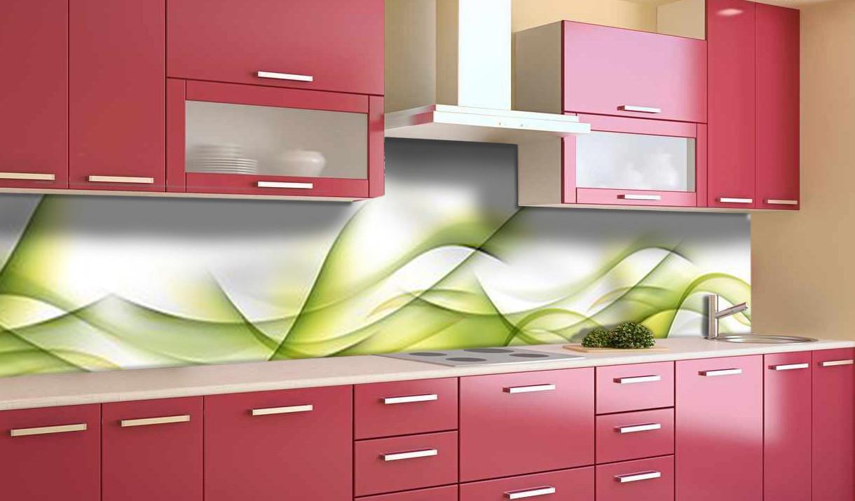 Кухонный фартук Зеленые линии из самоклеющейся виниловой пленки 65х250 см Зеленый