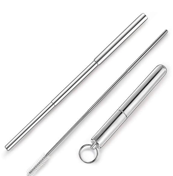 Многоразовая металлическая трубочка SUNROZ Metal Straw для напитков в футляре Серебряный (SUN4444)