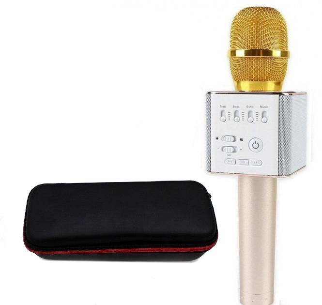 Караоке микрофон-колонка Bluetooth Q9 Plus 2 в 1 в футляре Золотой