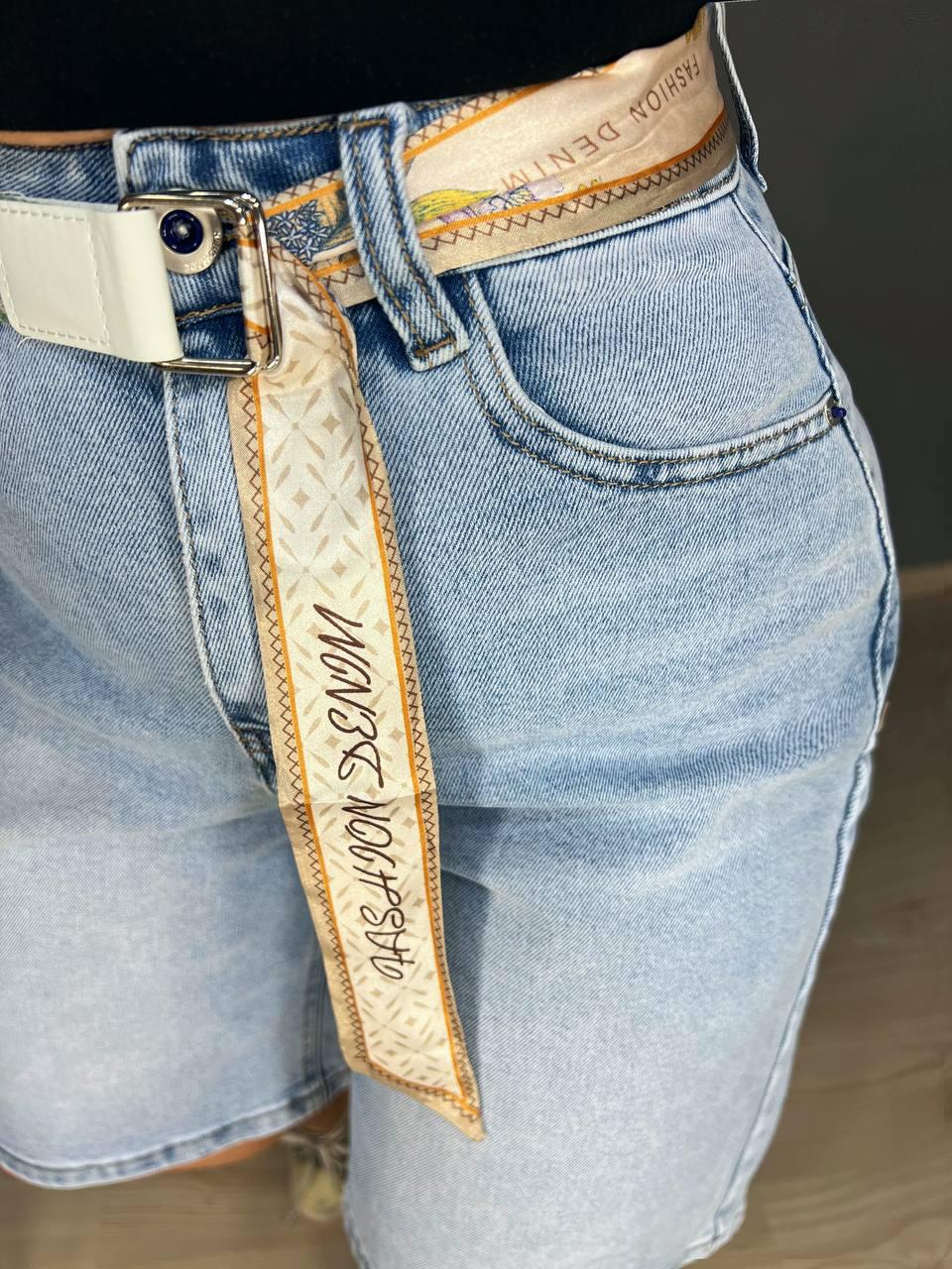 Шорты женские джинсовые Vindasion 4059 бермуды удлиненные с поясом-платком р. 25 Голубой (4150) - фото 4 Шорты женские джинсовые Vindasion 4059 бермуды удлиненные с поясом-платком р. 25 Голубой (4150) - фото 4