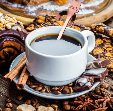 Чайная ложка с держателем на чашку в виде кота Золотистый (13949179) - фото 6