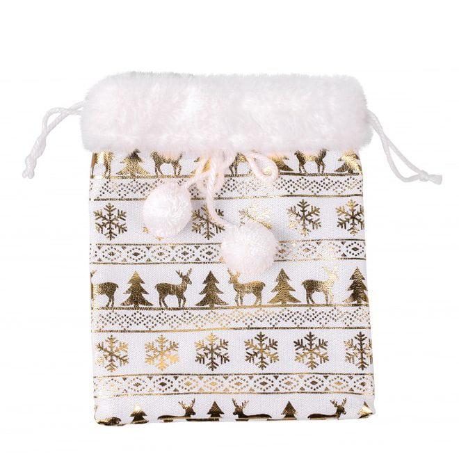 Мешок новогодний Flora 15,5х19 см Белый с золотом (50134)