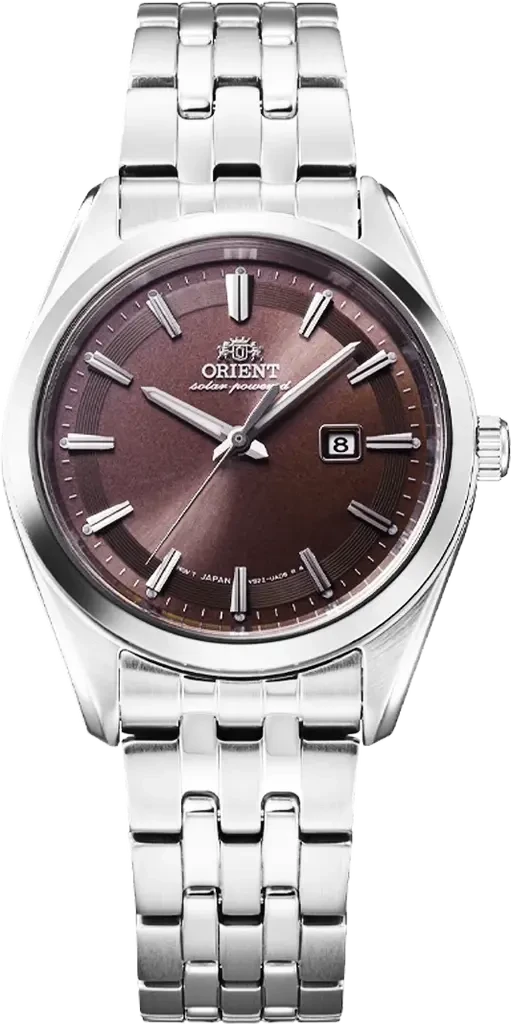 Наручные часы женские Orient Stretto Date Solar RA-WG0603R10B со стальным корпусом WR 50 м Коричневый (3124658618)