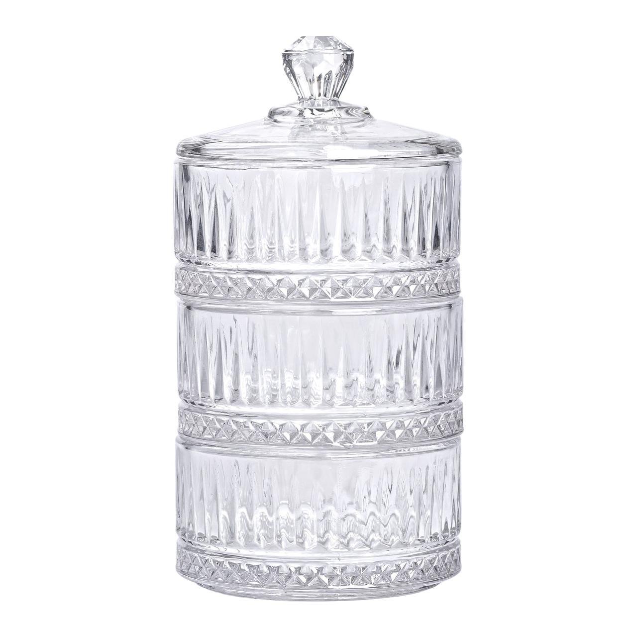 Цукерниця триярусна скляна з кришкою 10 см (5962) - фото 2 Цукерниця триярусна скляна з кришкою 10 см (5962) - фото 2