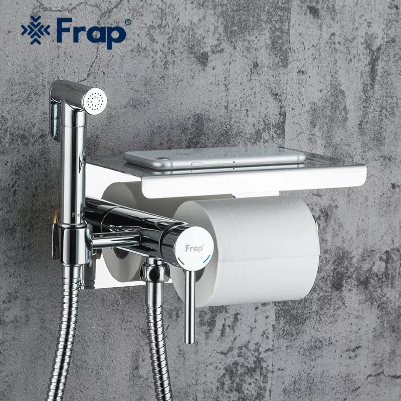 Гигиенический душ скрытого монтажа Frap F7516 с держателем бумаги и полкой Хром (F7516) - фото 2