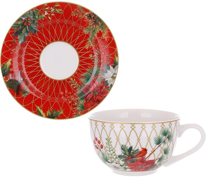 Чашка фарфоровая с блюдцем BonaDi Merry Christmas 250 мл (BD-K075)