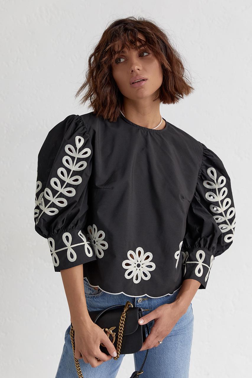 Блузка з рукавами-ліхтариками L Чорний (11290311) - фото 6