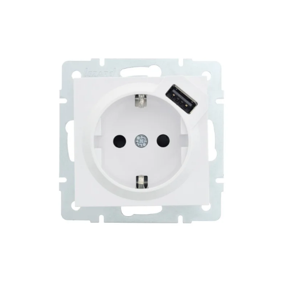 Розетка одинарная Lezard Vesna с заземлением USB Белый (26435195)