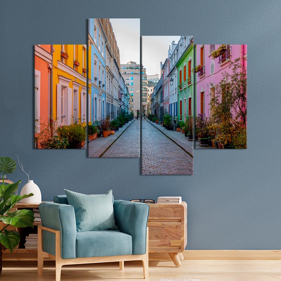 Картина город Необычная яркая улица Кремьё в Париже 89x56 см (A739-4)